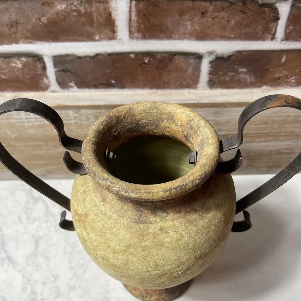 Antique Terracotta Single Metal Handle  Vase Jug